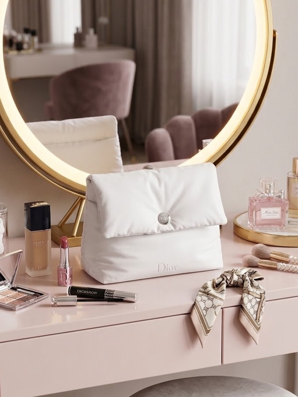 Dior White Padded Cosmetic Bag